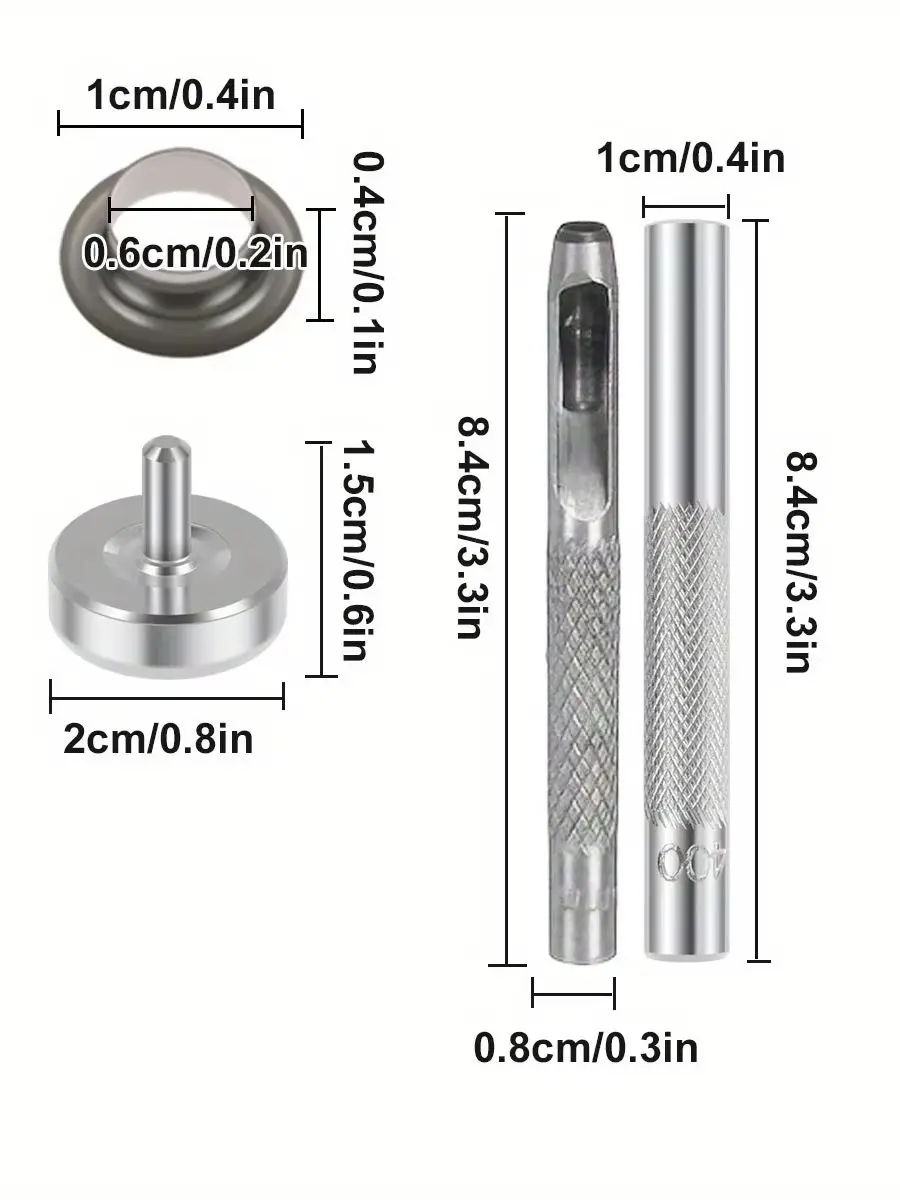 100/200/400 Sets, gemischte 4 Farben, 6 mm (1/4 Zoll) Ösen, Metallösen mit Unterlegscheiben, inklusive 3-teiligem Montagewerkzeug-Set für Lederarbeiten – Detail 7