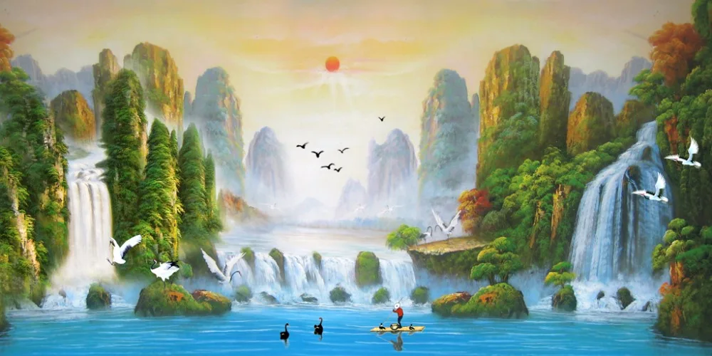 Custom Beautiful Photo Oil painting sunrise nature landscape 3D Bathroom Shower Curtain Curtains For Bedroom 3D Curtain