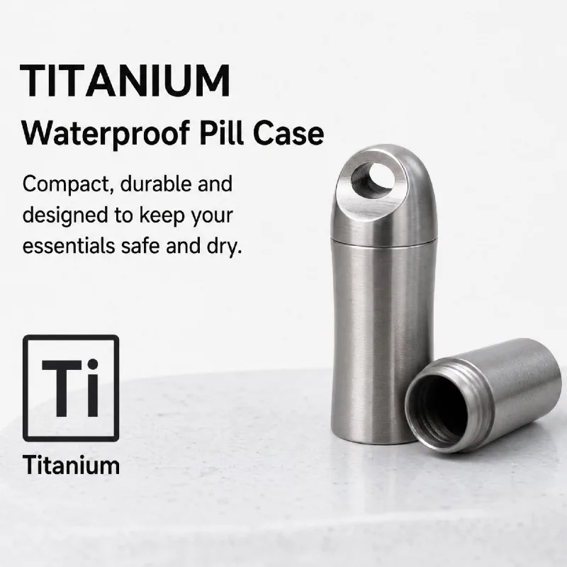 Titanium Waterproof Sealed Pill Container 38mm Mini Emergency Medicine Storage EDC Keychain for Elderly Portable Pill Fob