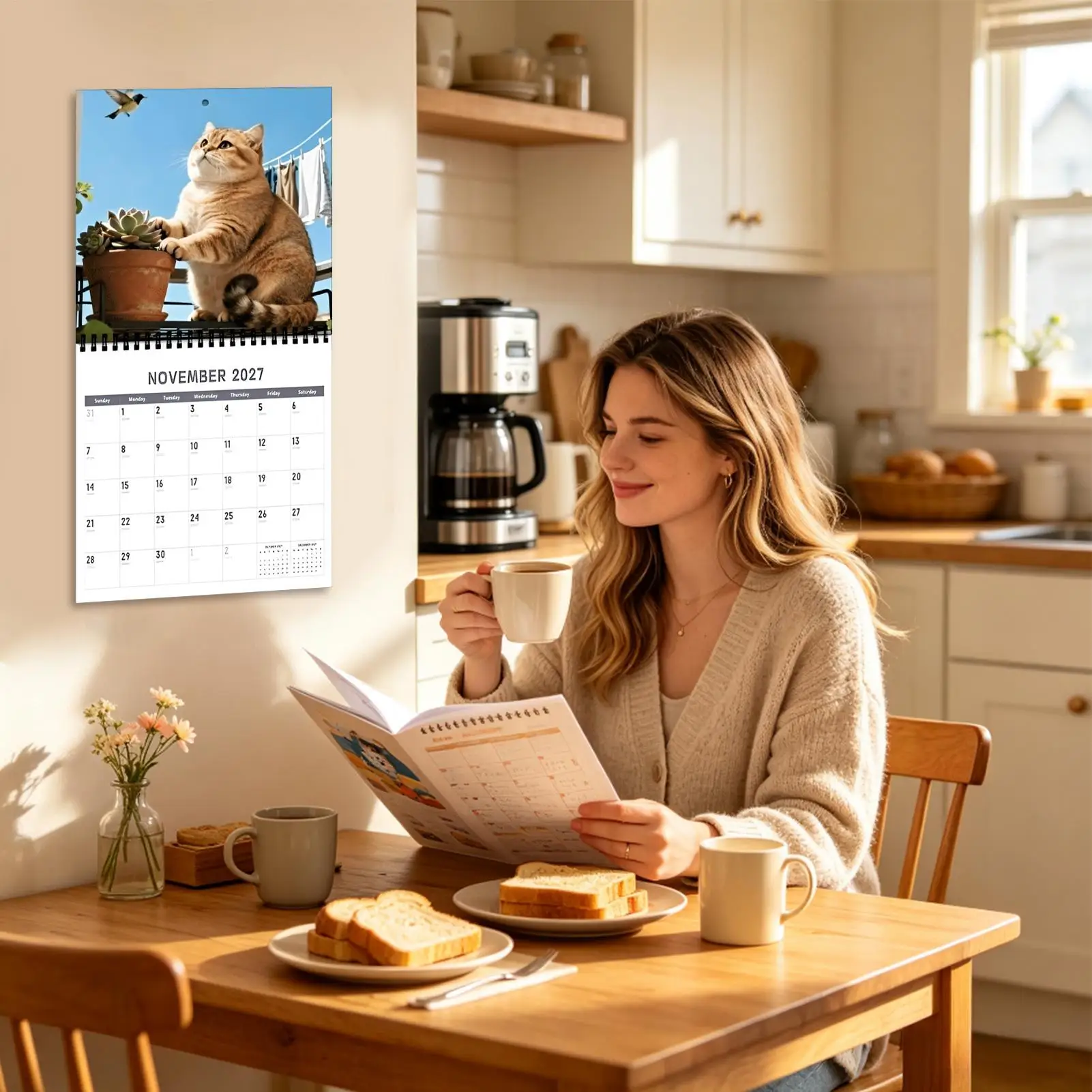 2027 Calendar 12 Monthly Cute January To December Fat Cat Calendar 2027 For Home Indoor Office Bedroom School Traveling Work