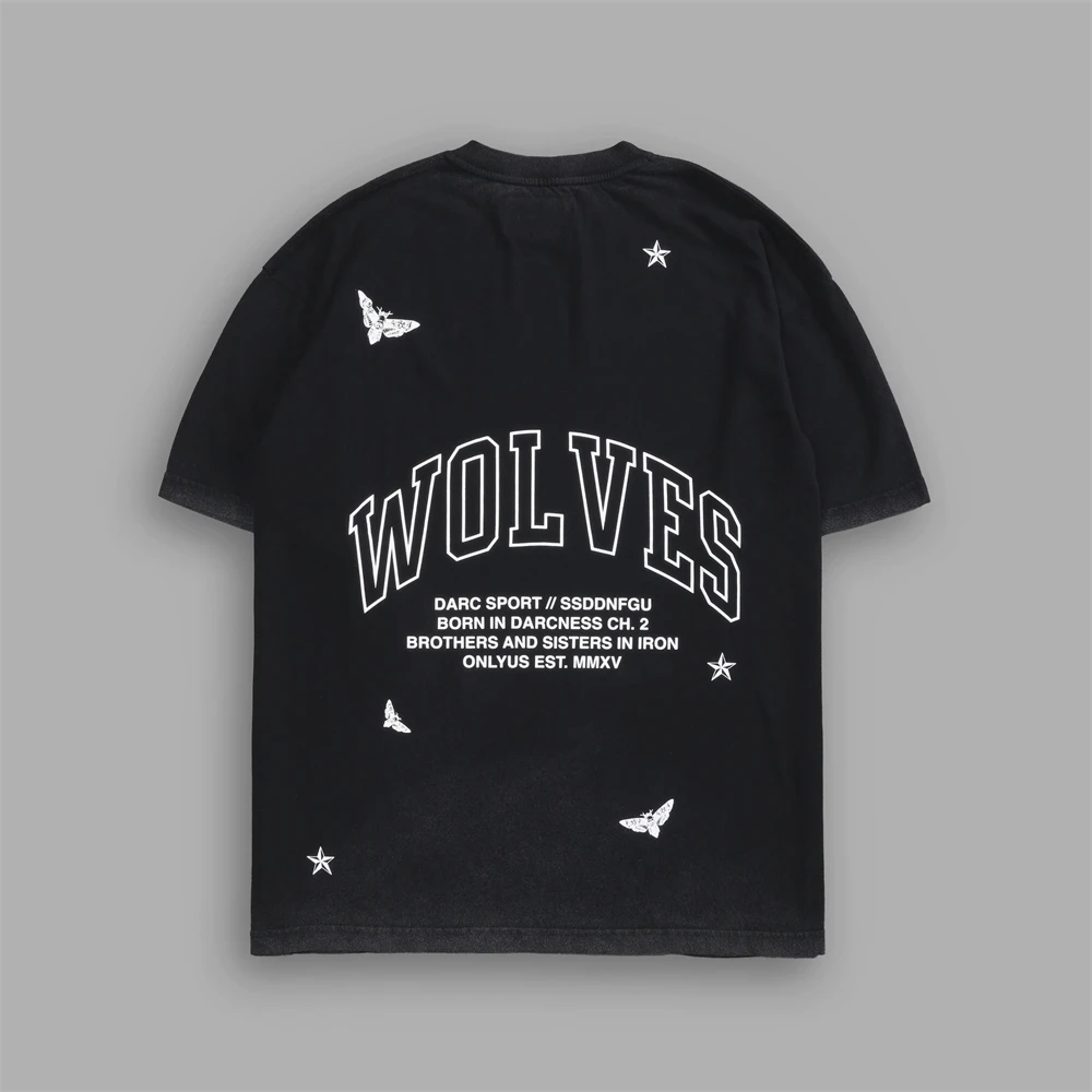 WOLVES Co branded brand Hip Hop Streetwear Man T-shirts Print T Shirt Men Summer 100% Cotton Tees O-Neck Short Sleeve Tees Tops