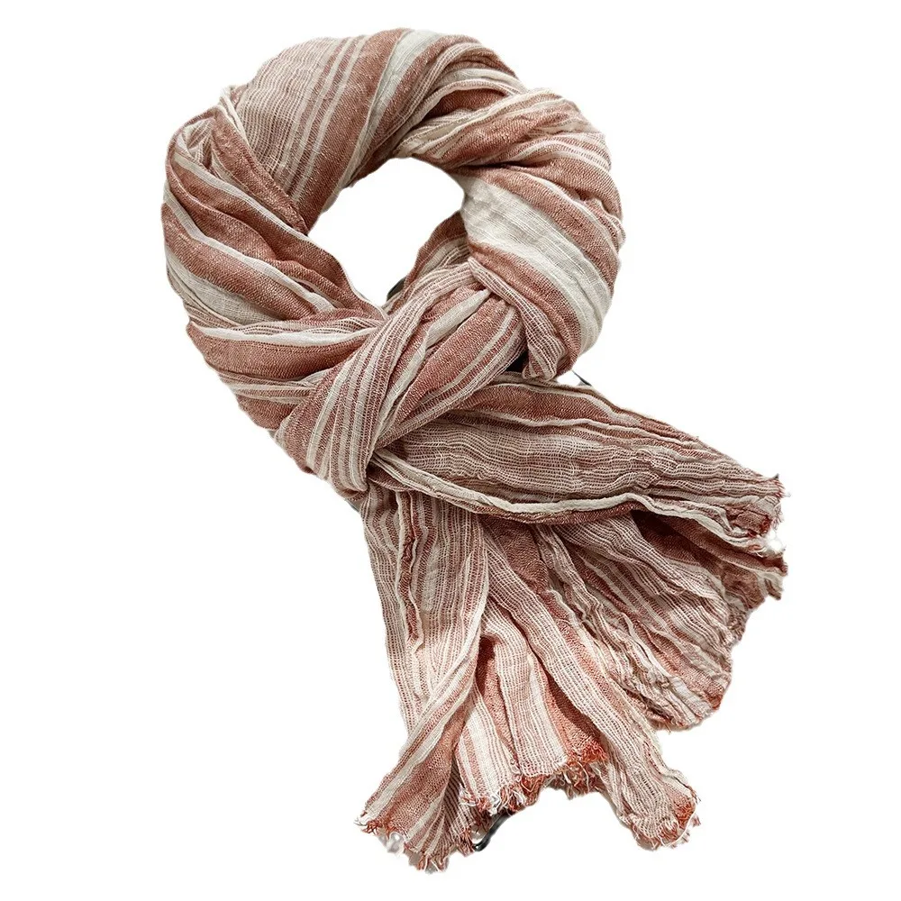 Cotton Linen Men Scarf Japanese Korean Unisex Style Fashion Striped Scarves Autumn Winter Warm Pashmina Male Accessories Shawls