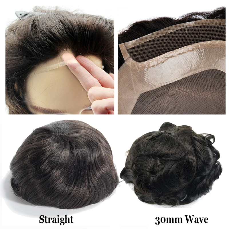 Toupee For Men Durable Mono NPU Human Hair Piece Male Hair Replacement System Hair Prosthesis Lace Front Men\'s Wig Hair Unit