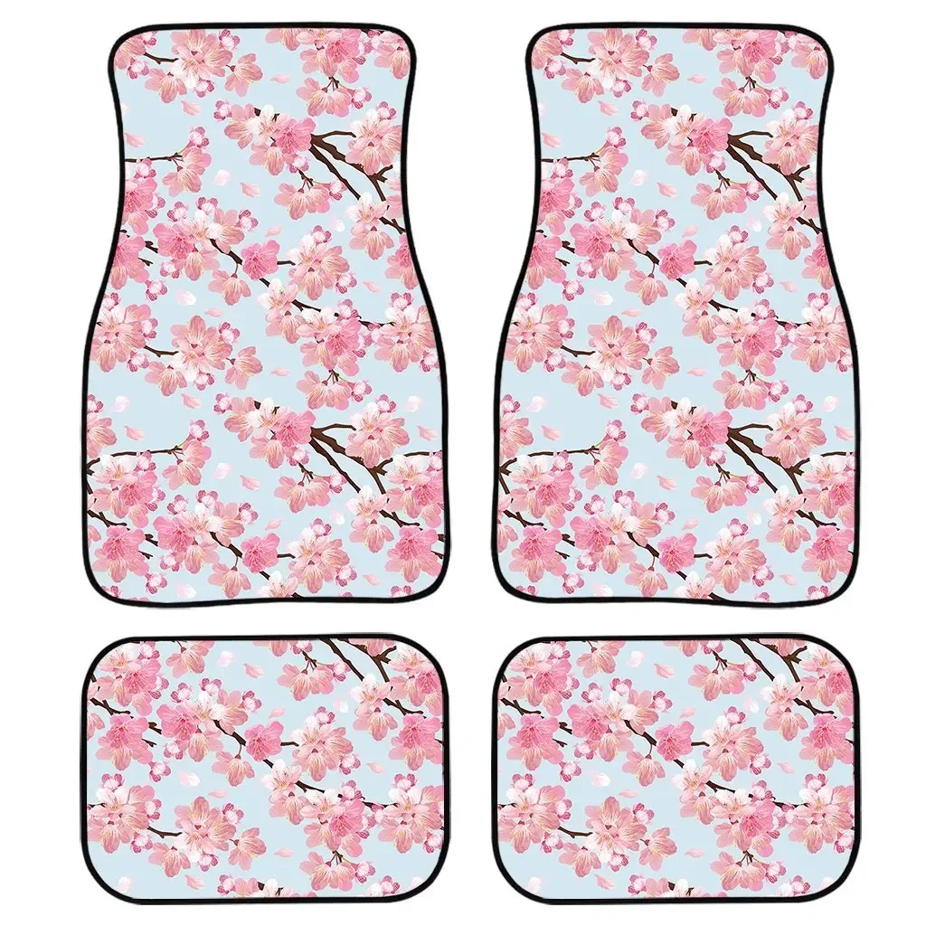 Sakura Flower Cherry Blossom Print All Protective Car Floor Mats Heavy Carpet Front and Rear Full Set 4PCs Pack for Car SUV