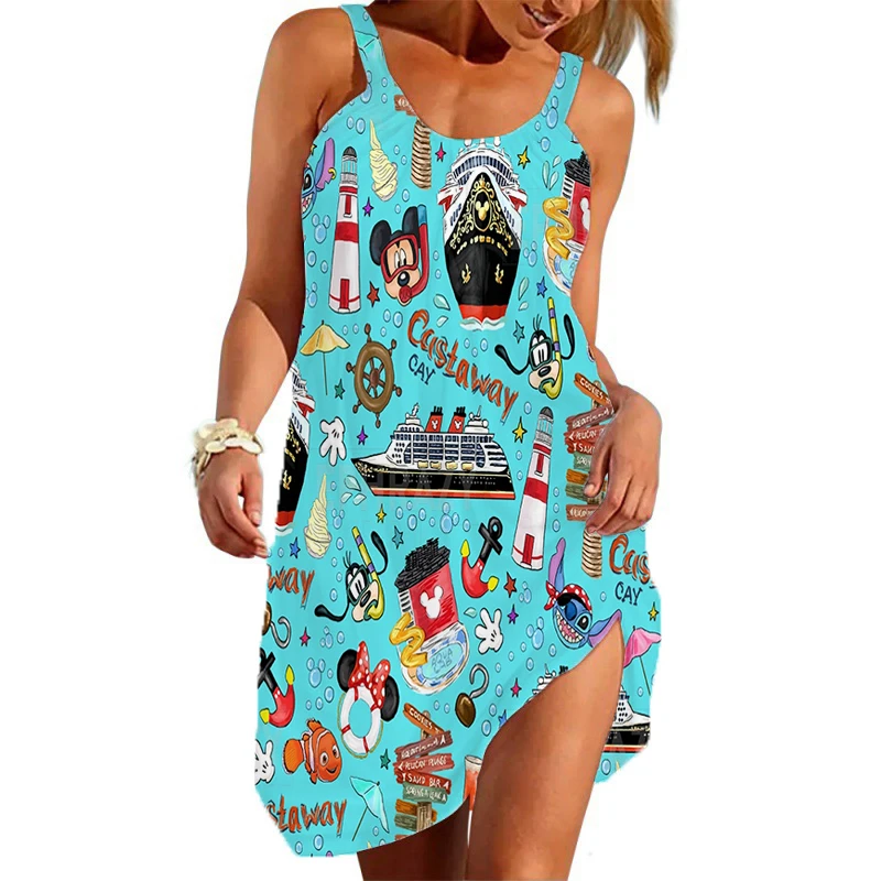 ديزني كروز فستان مثير المرأة فستان قصير الأكمام ميكي كروز فستان ديزني لاند ميكي والأصدقاء فستان الشاطئ فستان غير رسمي #3