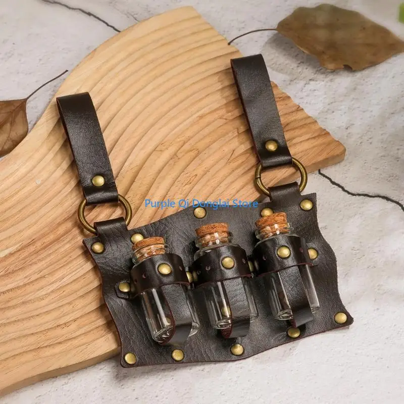 L21E Medieval Renaissances Witch Props Fantasy Wizard Handmade Potion Belt Pouches