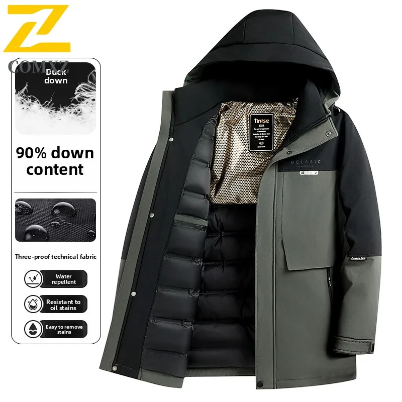 COMXZ Men Down Jacket 2025 Classic Hooded Outdoor Work Lightweight Padded Jacket Casual Business Thickened Warm Winter Coats