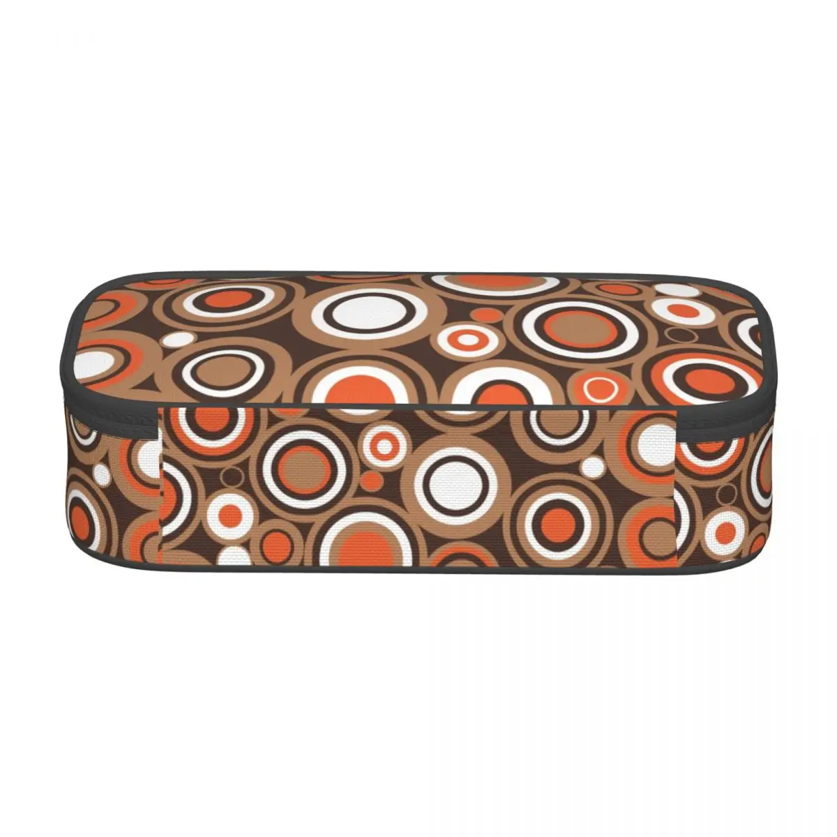 Customized Cute OrangeWhite And Brown Circle Retro Pattern Pencil Cases for Geometric Geometric Pencil Box Stationery