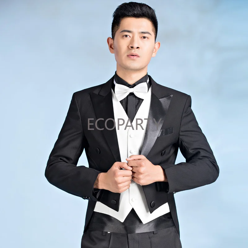 2023 New Men\'s Tuxedo Black Magic Suit Jacket Formal Tail Coat Stage Performance Dress Jacket Blazer S-4XL Mens Suits 4 Piece