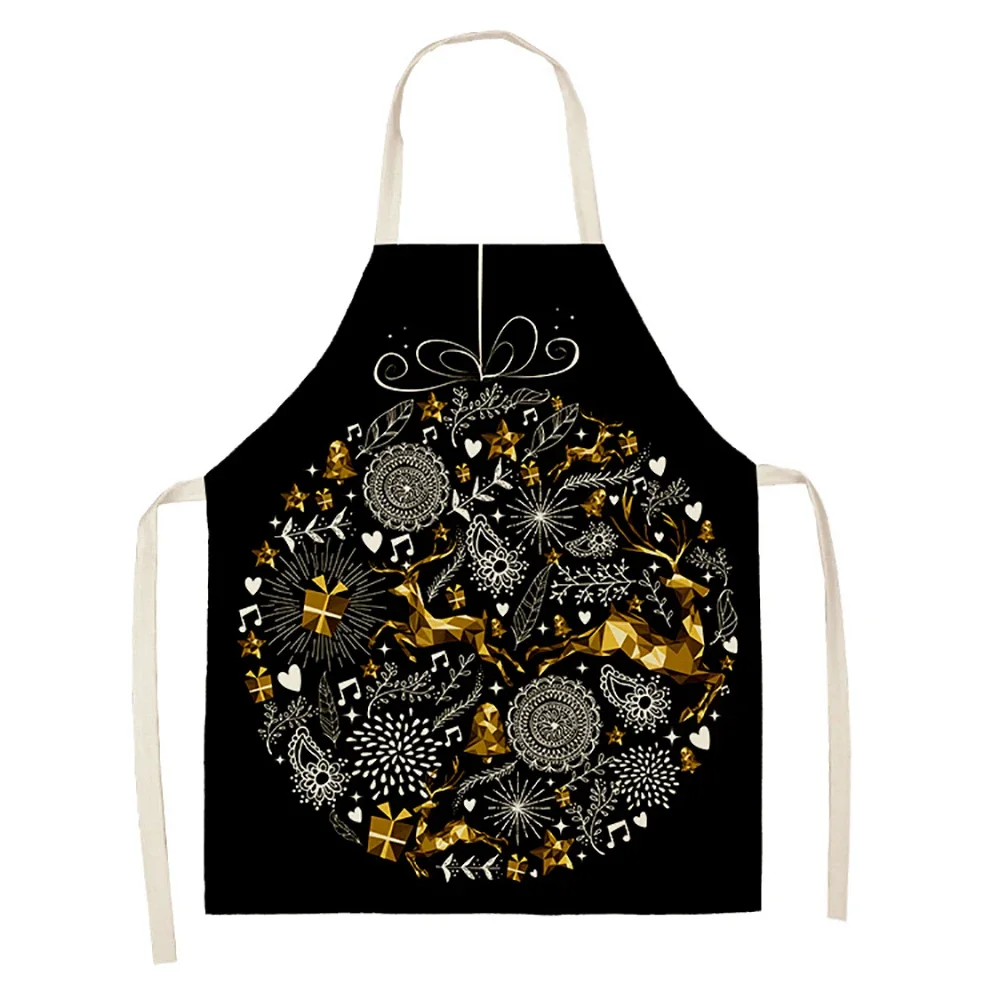 Christmas gold black gift pattern cleaning apron home kitchen apron chef clothes cotton linen adult bib