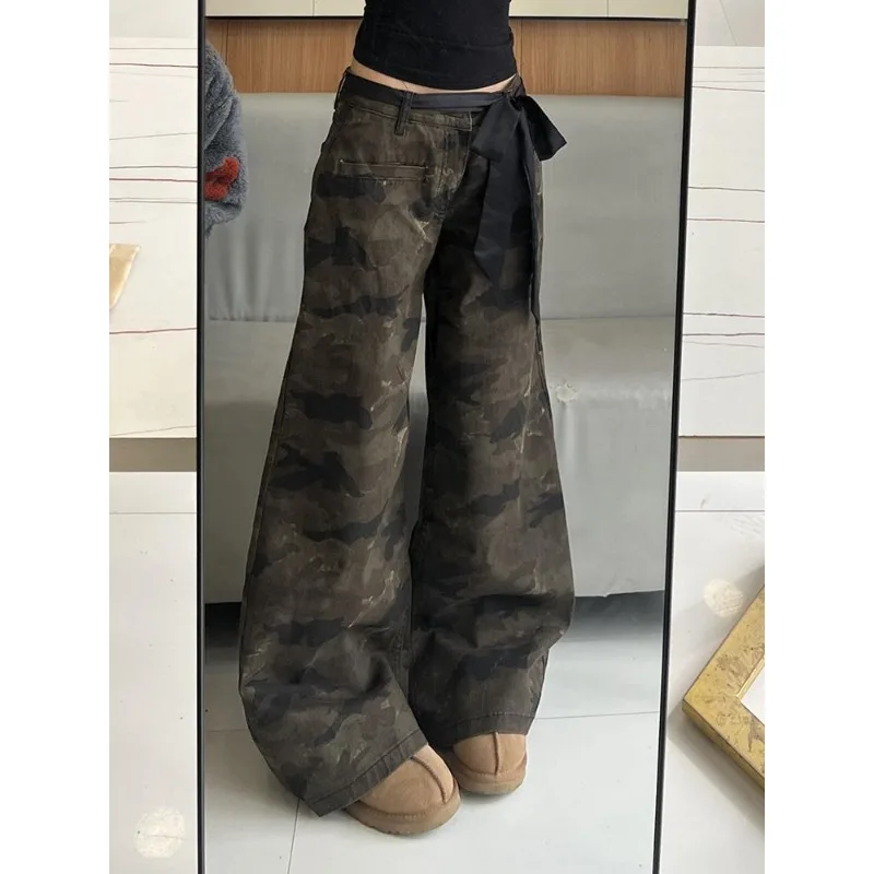 

Vintage Camouflage Print Wide Leg Jeans Women High Waist Denim Pants American Retro Y2K Subculture Streetwear Casual Trousers