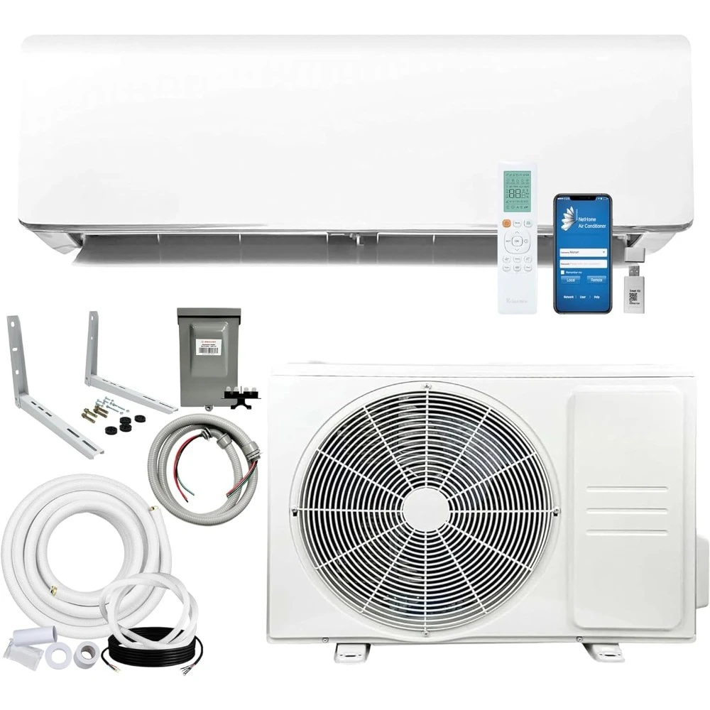 12,000 وحدة حرارية بريطانية 20.8 SEER2 نظام مضخة حرارية لمكيف الهواء صغير الحجم بدون قنوات مع مجموعة تركيب شاملة مقاس 16 بوصة