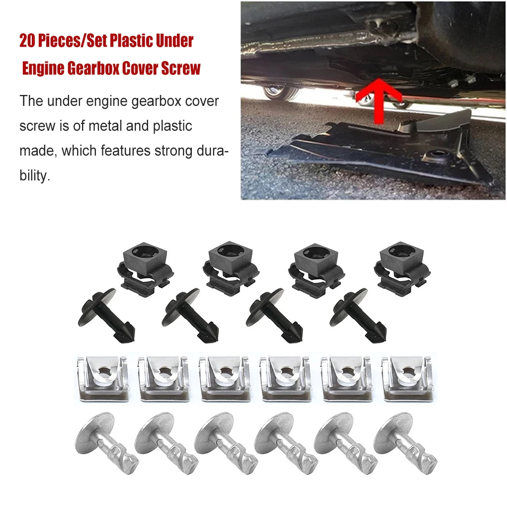 20 Pieces Set Under Engine Gearbox Cover Screw Detachable Removable Metal Nut Accessories Replacement for Passat B5 1998-2005