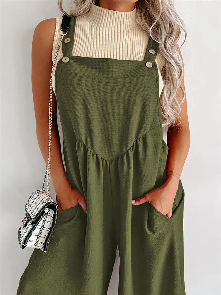 Women Summer Wide-Leg Jumpsuit Sleeveless Overalls Plus Size 3XL Baggy Romper