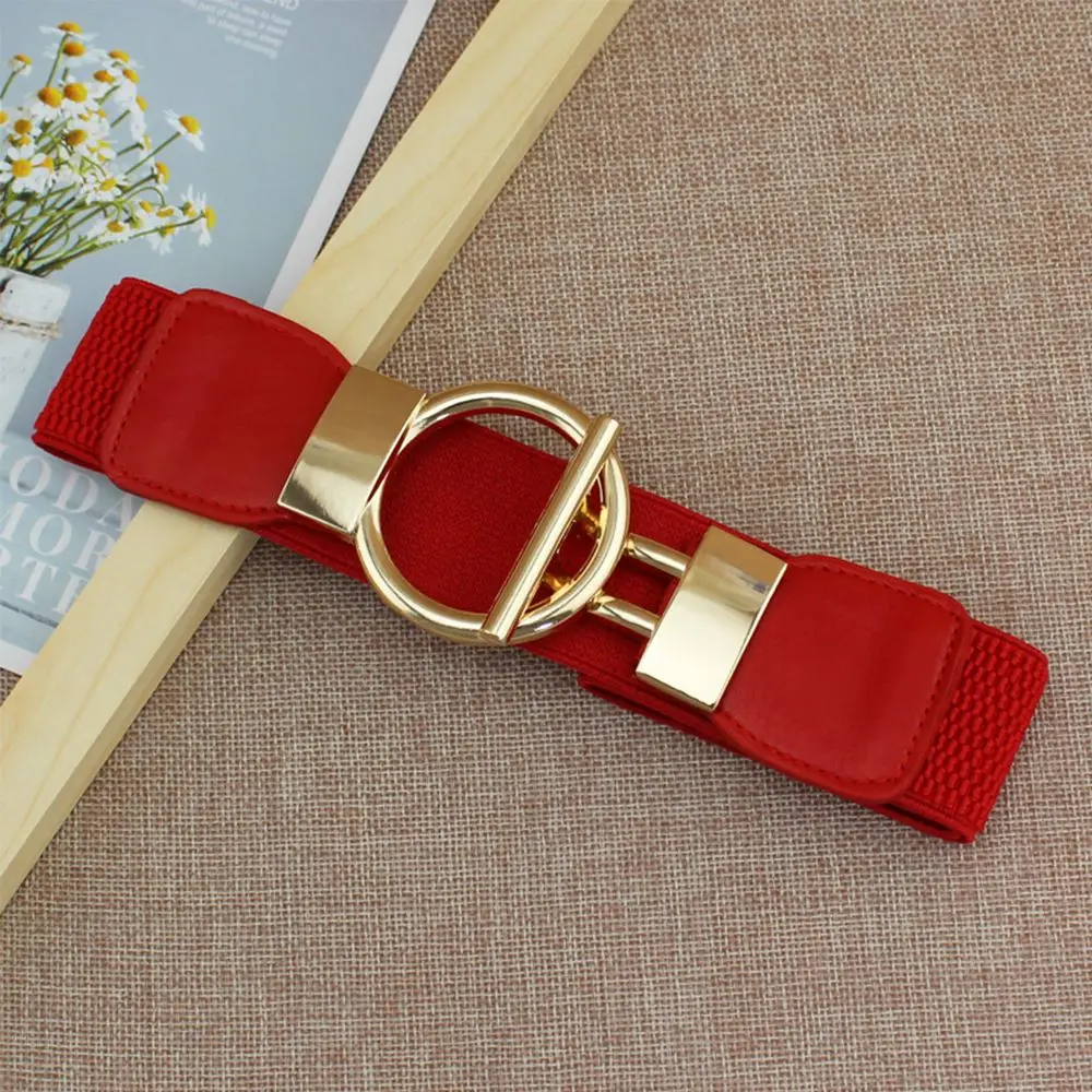 

Gold Women Clothes All Match Elastic Round Buckle Cummerbunds Elastic Belts Waistband Waist Belts