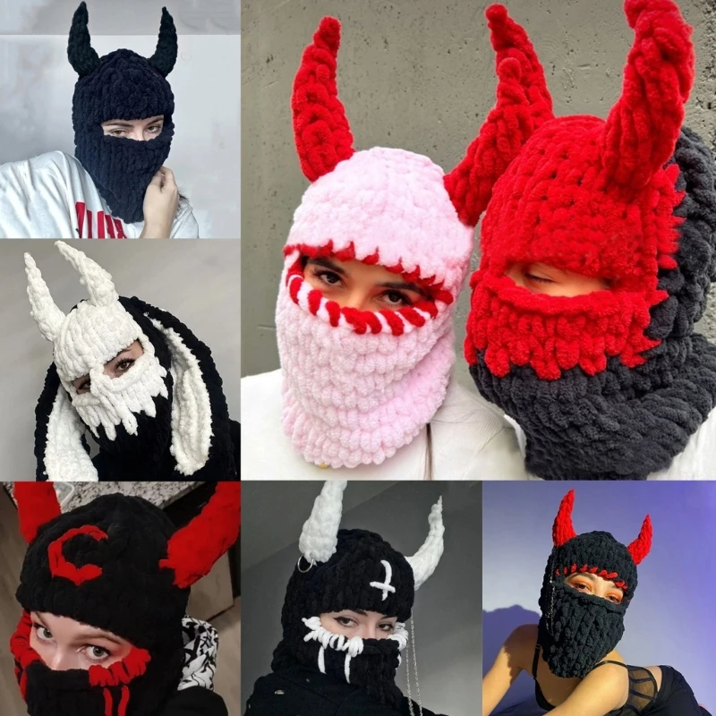 Female Knitted Hat Balaclava Hat Hooded Caps Lady Party Hat Teens Girl Headwear