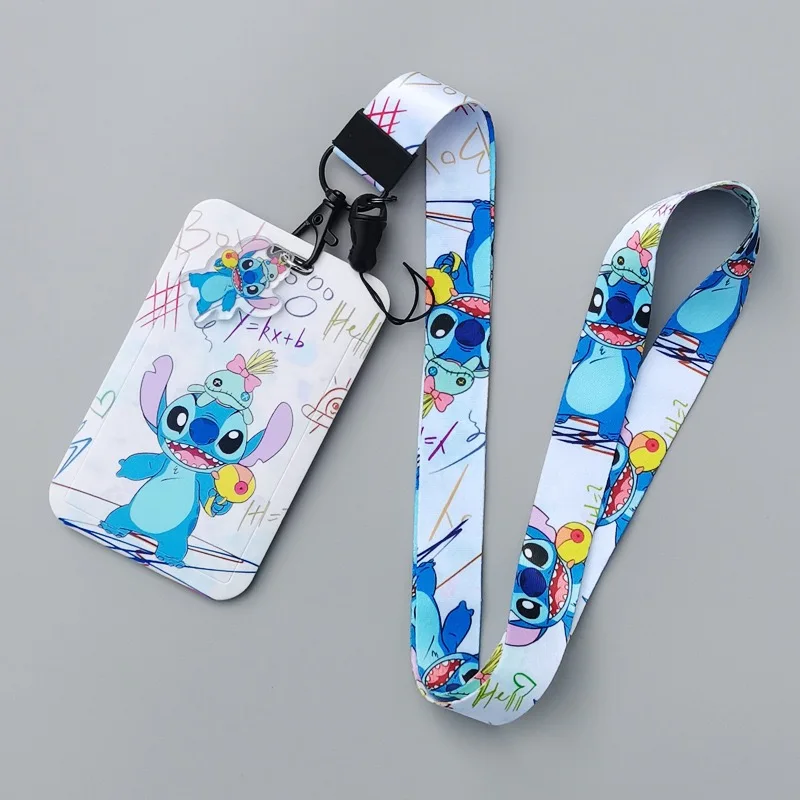 Disney Stitch Penutup Kartu PVC Tas Leher Gantung Kampus Pelajar Tempat Kartu Lanyard Tempat Kartu ID Gantungan Kunci 01 ﻿