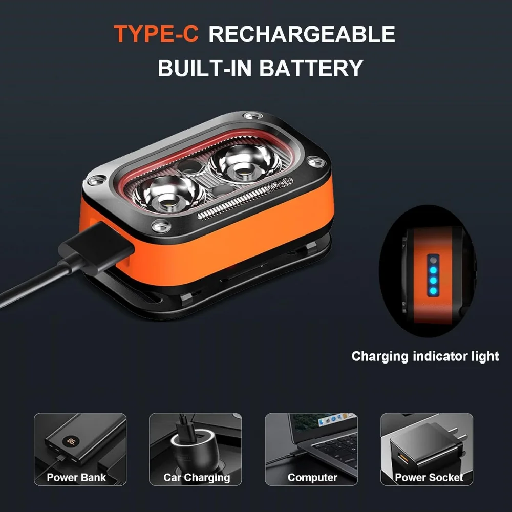 Motion Sensor Headlamp Lightweight LED Rechargeable Head Lamp Fishing Camping Head Flashlight Waterproof Forehead Head Light