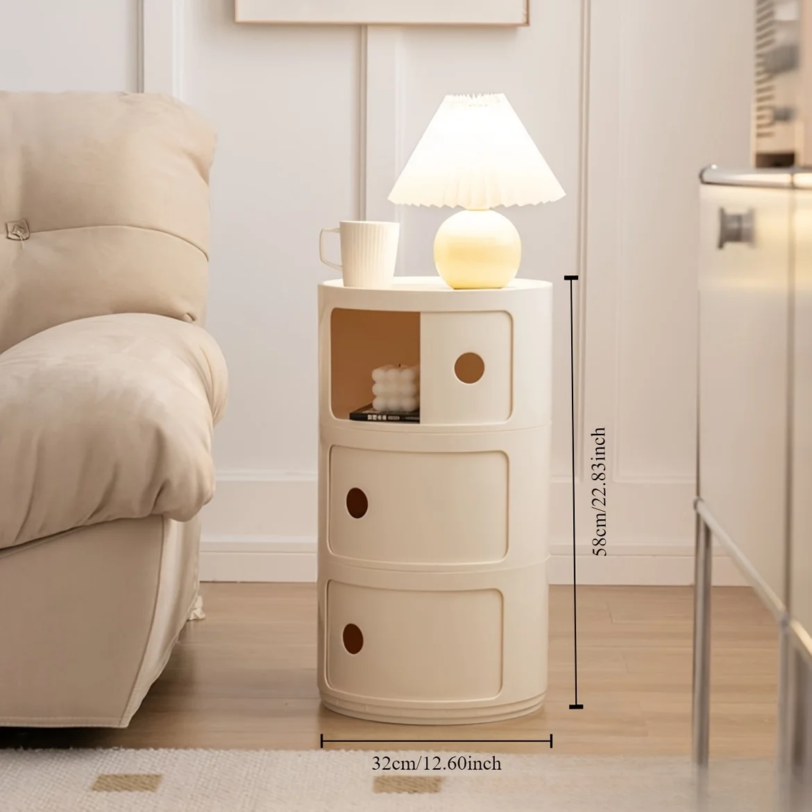 Round Cabinet with Sliding Doors -  Multi-Tiered Round Storage Unit for Living Room Bedroom image 3