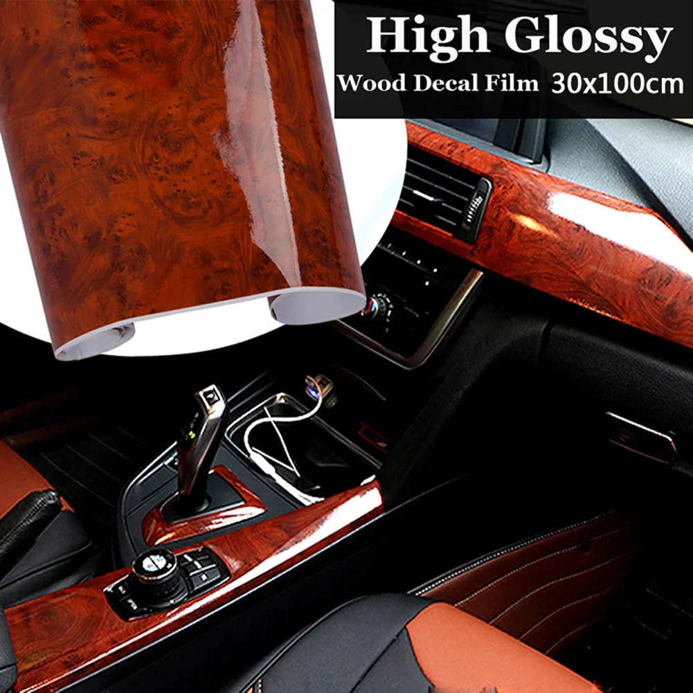 1 PC Car High Glossy Wood Grain Vinyl Sticker Decal Car Internal DIY Film 30*100cm Universal Automotive Interior Stickers