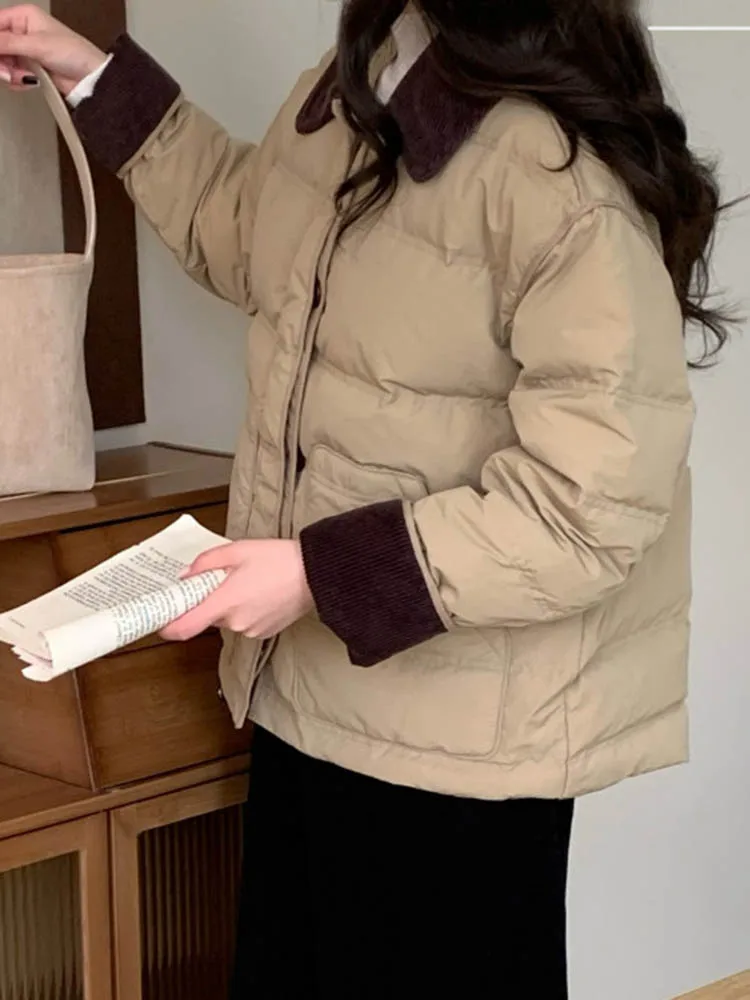 الكورية موضة رشاقته ملابس خارجية المرأة عادية التلبيب الرقبة القطن وسادات مبطنة شتاء دافئ واحدة الصدر فضفاض Chaquetas القمم