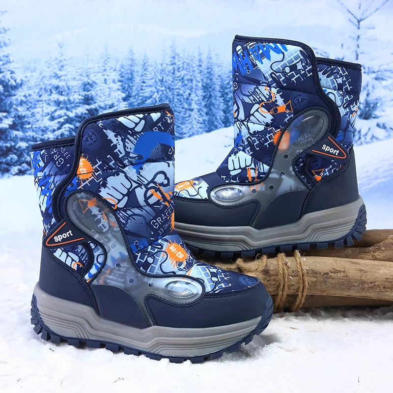

Детские зимние зимние ботинки с камуфляжным принтом, плюшевая обувь для мальчиков и девочек, кроссовки, теплая противоскользящая уличная спортивная обувь на меховой подкладке