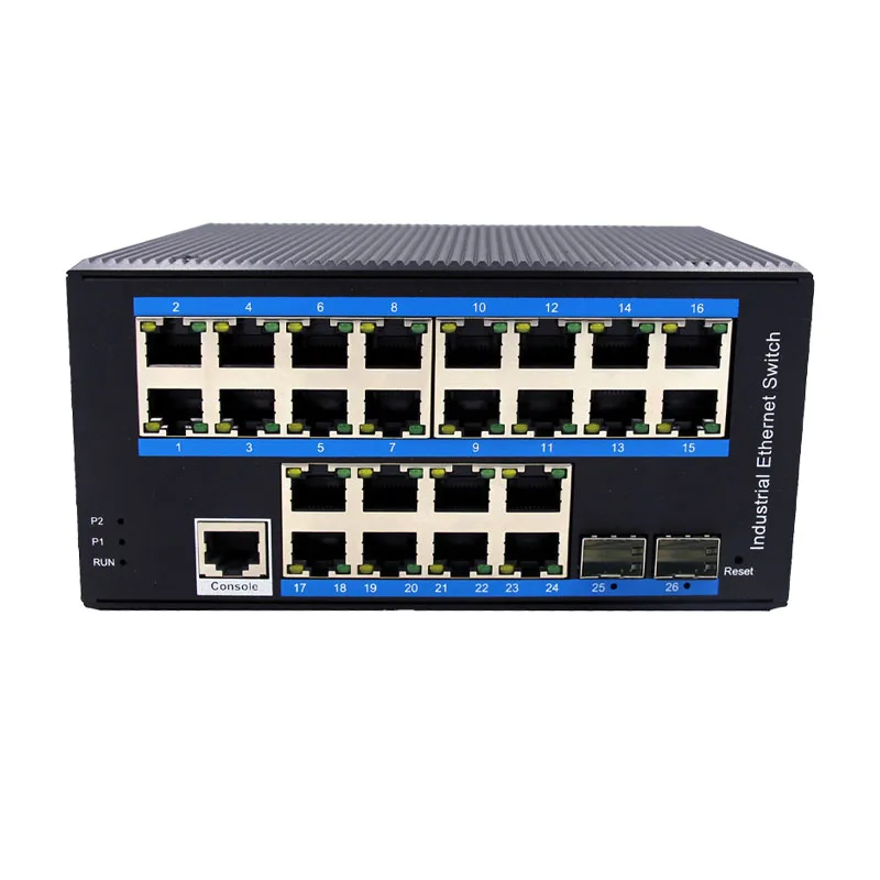 JT-COM L2 managed industrial grade POE with 24*1000M RJ45 slot ports and 2*1000M SFP uplink ports