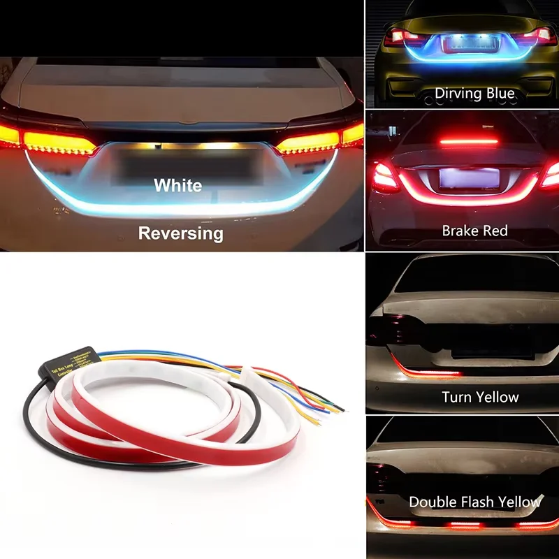 120cm Car LED Tailgate Lights Strip Rear Trunk Streamer Stop Brake Lamp Turn Signal Lights 12V Waterproof Flexible Warning Light