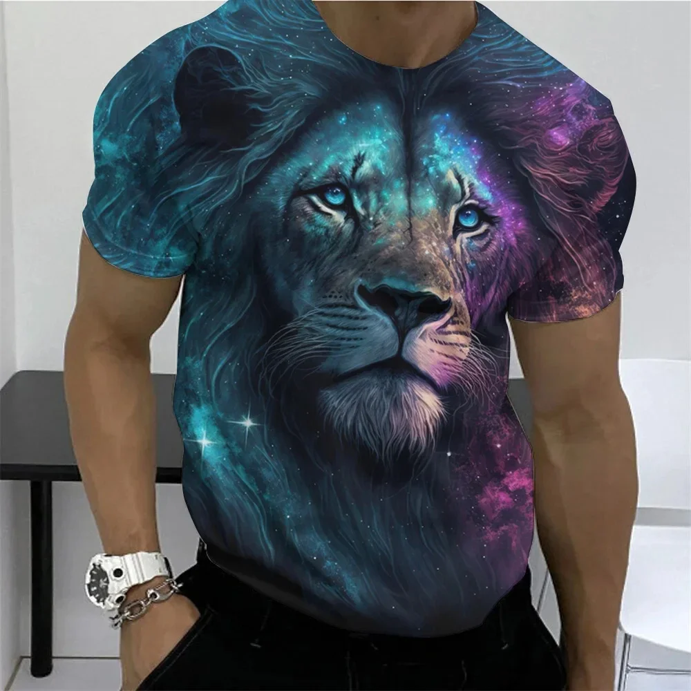 

High Quailty Big Size Animal Lion Men T-shirt 3D Print Polyester Breathable Lightweight Summer Essential Shirt Accept Custom