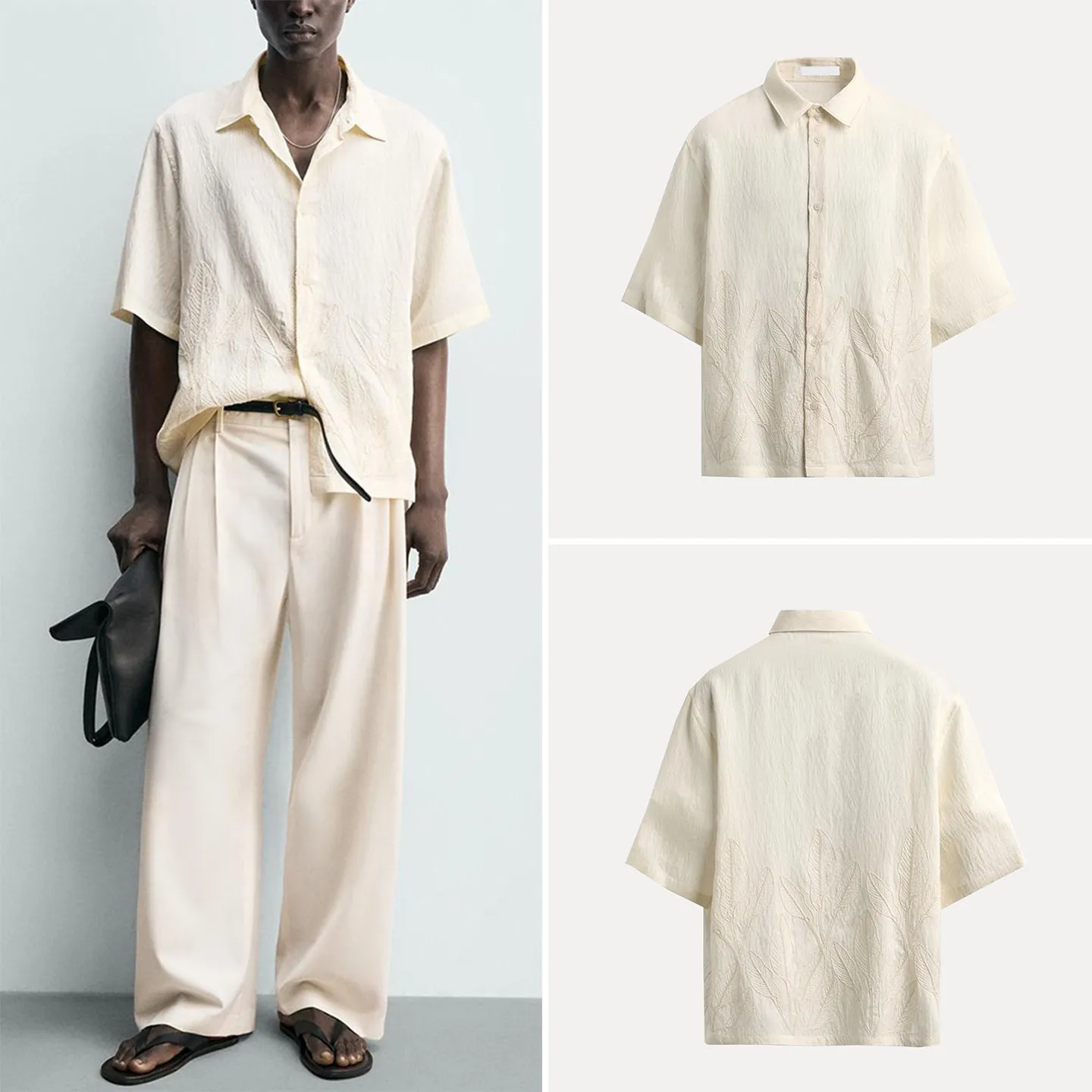 

Men's Fashion Spring 2026 Loose Short Sleeve Shirt Floral Embroidery Turn-down Collar All-matching Style ZADATA Brand