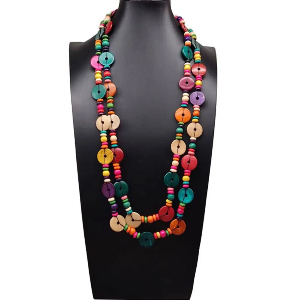 Fashion Coconut Shell Long Beaded Colorful Irregular Beaded Bohemian Chunky Coated Reflective Glass Beads Vintage for Women view 5