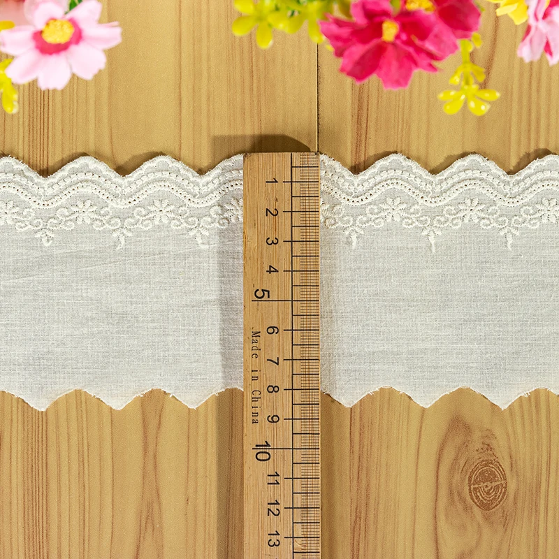 Cotton Hollow Embroidered Lace Ribbon, 3D Flowers Fabric, Dress Applique Apparel, DIY Sewing Accessories, White, Beige