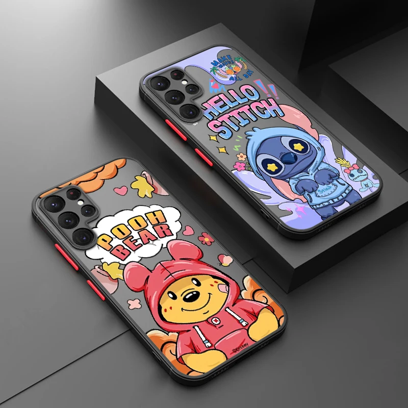 

Disney Winnie Pooh Cute For Samsung S24 S23 S22 S21 Ultra S20 FE S10 Plus Lite 4G 5G Frosted Translucent Cover Capa Fundas