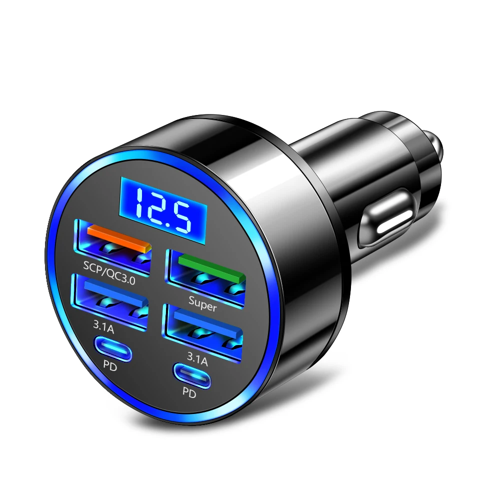 100 W Multi-Port USB Typ C Auto Ladegerät mit Digital Display für iPhone 15 Pro Max Xiaomi Samsung Galaxy S25 Handy Ladegerät