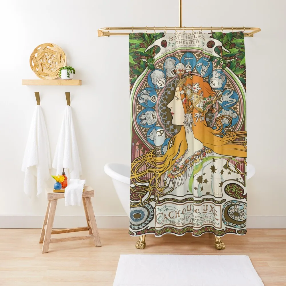 

alfons mucha digital painting for sale Shower Curtain Cover Bathroom For Shower Luxury Bathroom Bathroom Accessory Curtain