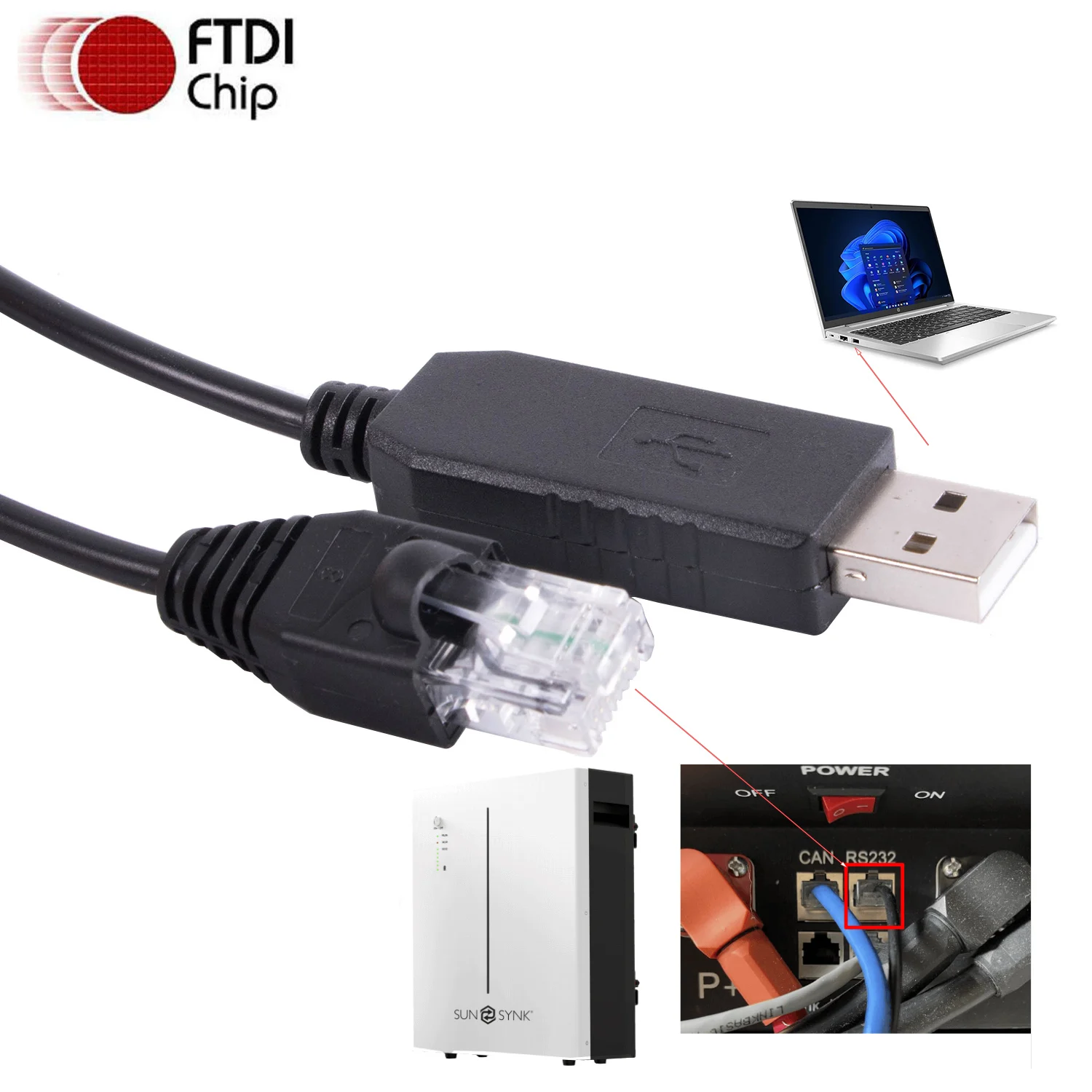 

FTDI FT231XS USB-RJ45 8P3C RS232 Кабель последовательного преобразователя для модуля связи солнечной батареи SunSynk