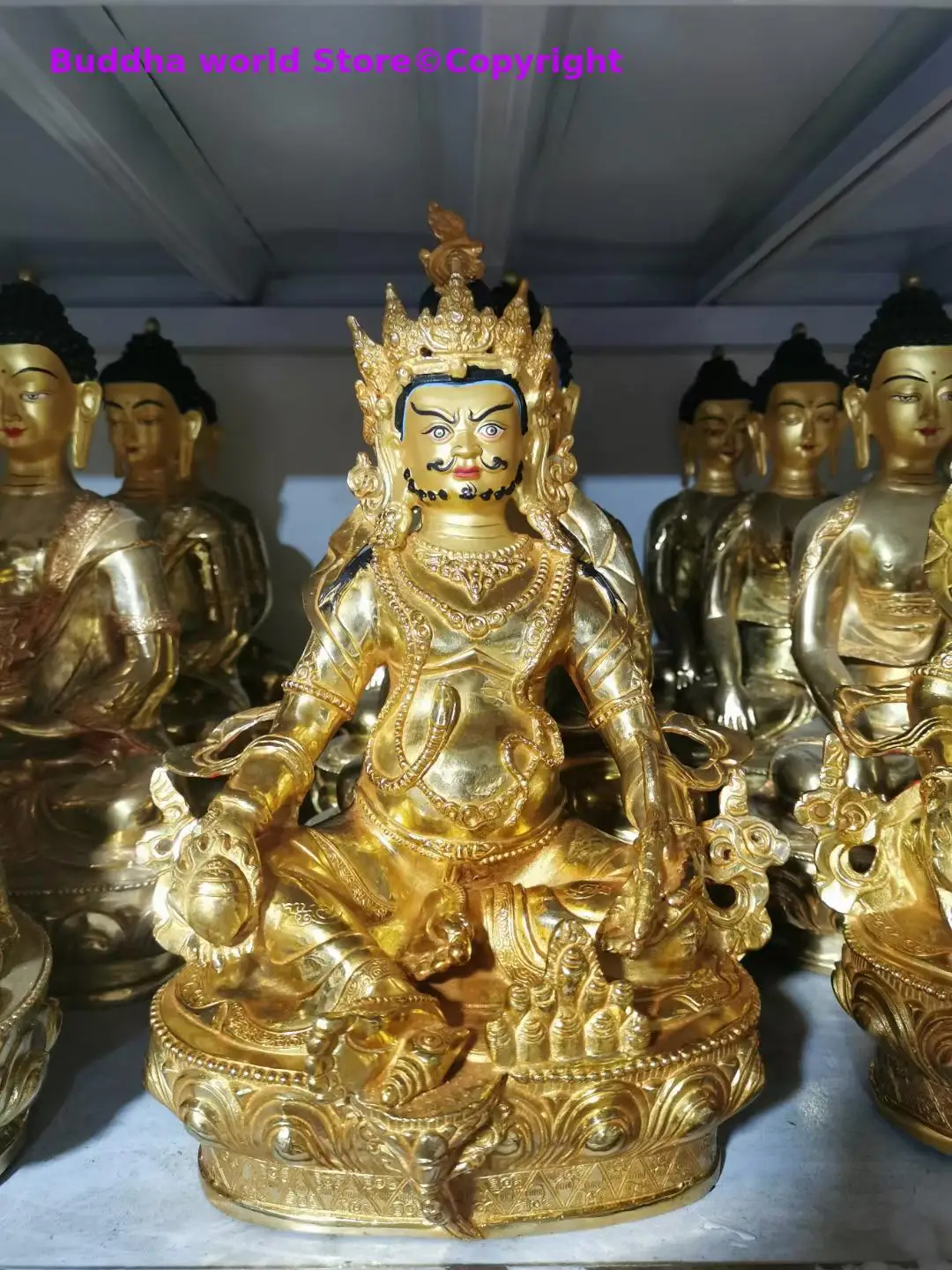 Wholesale Buddhist Item Tibetan Buddhism Gilding Yellow Jambhala God of wealth Buddha statue Bring wealth money Good luck large