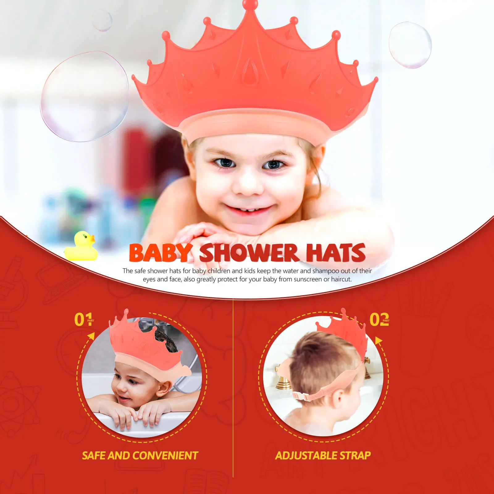 

Bathing Hat for Kids Adjustable Waterproof Hair Wash Cap Soft Comfortable Fit Protect Eyes Ears Face during