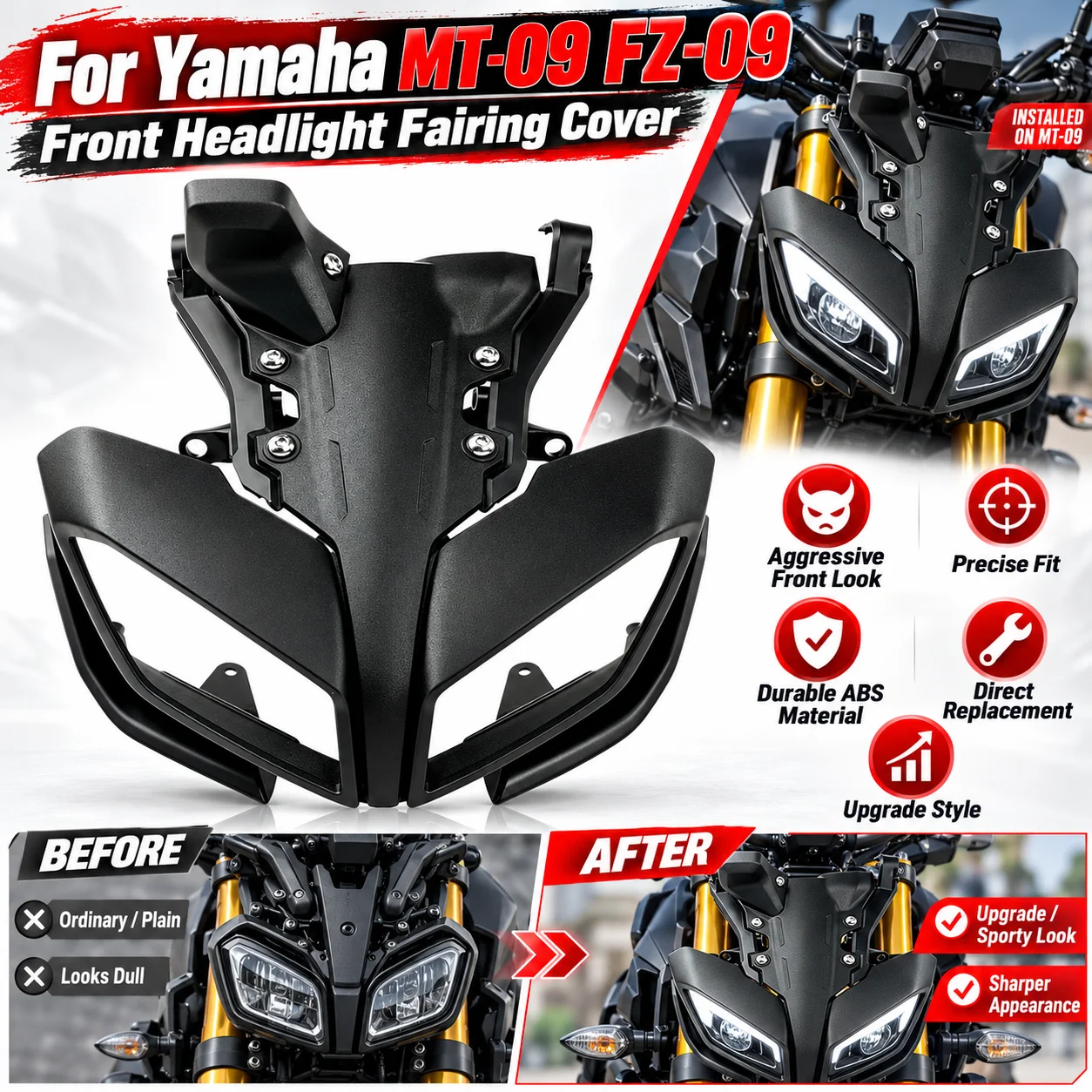 MT 09 FZ09 Headlight Cover Fit For YAMAHA MT 09 2017 2018 2019 2020 Motorcycle Headlight Assembly Fairing