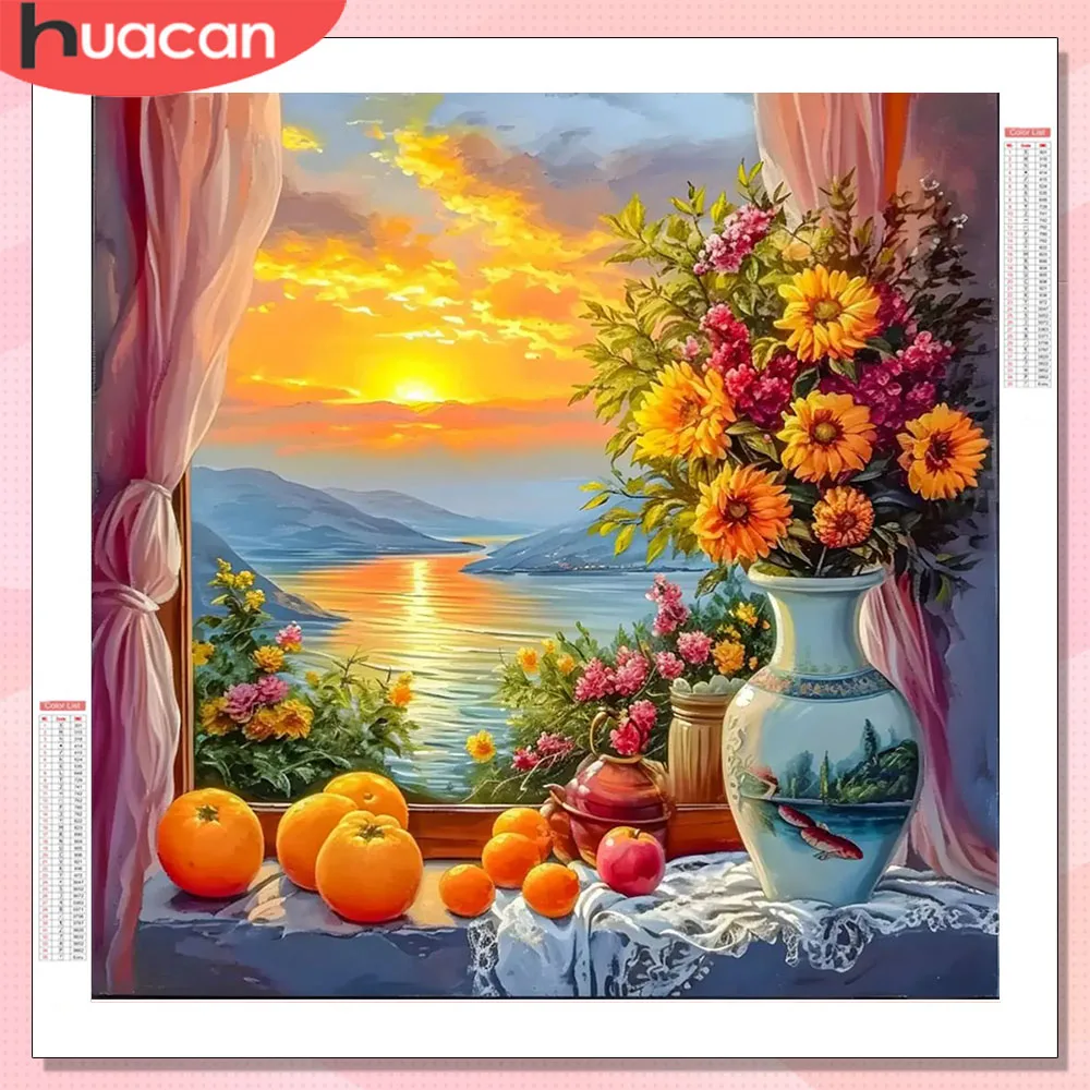HUACAN Diamond Mosaic Sunset Landscape Sunflower Window Diam