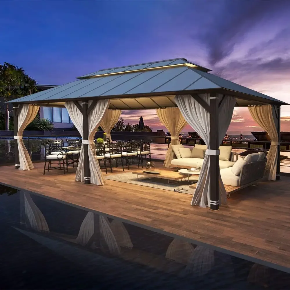 

Беседка-павильон 12' x 20' с жесткой крышей, композитной вентиляцией и двойным навесом, для улицы, вечерины, патио, газона, сада