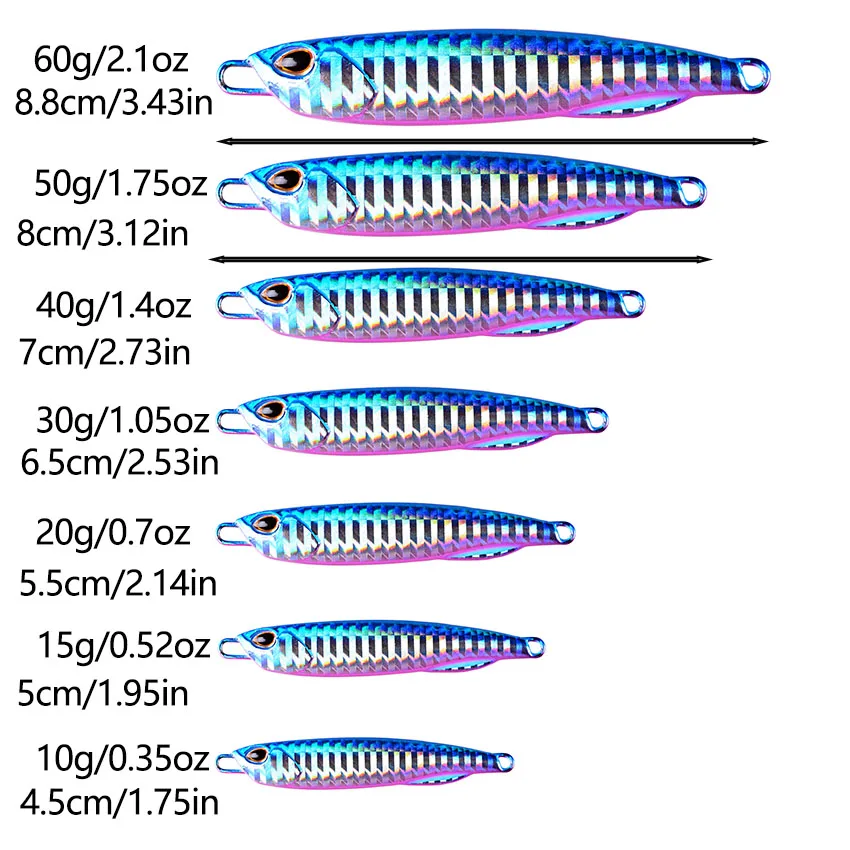 12pcs Metal Jig Fishing Lure Weights 10g-60g Trolling Hard Bait Bass Sea Fishing Lures Tackle Trout Jigging Lure Jigs Saltwater