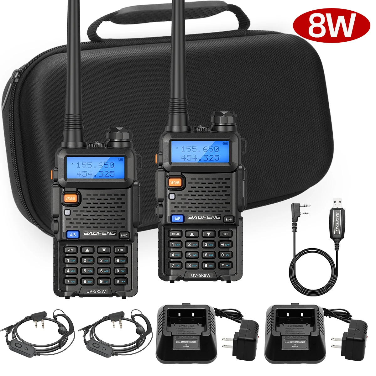 Baofeng UV-5R 8W Walkie Talkie Draagbare Tri-Power Tweeweg Radiocommunicatie Vhf Uhf Ontvanger Lange Afstand Headset Voor Kamperen