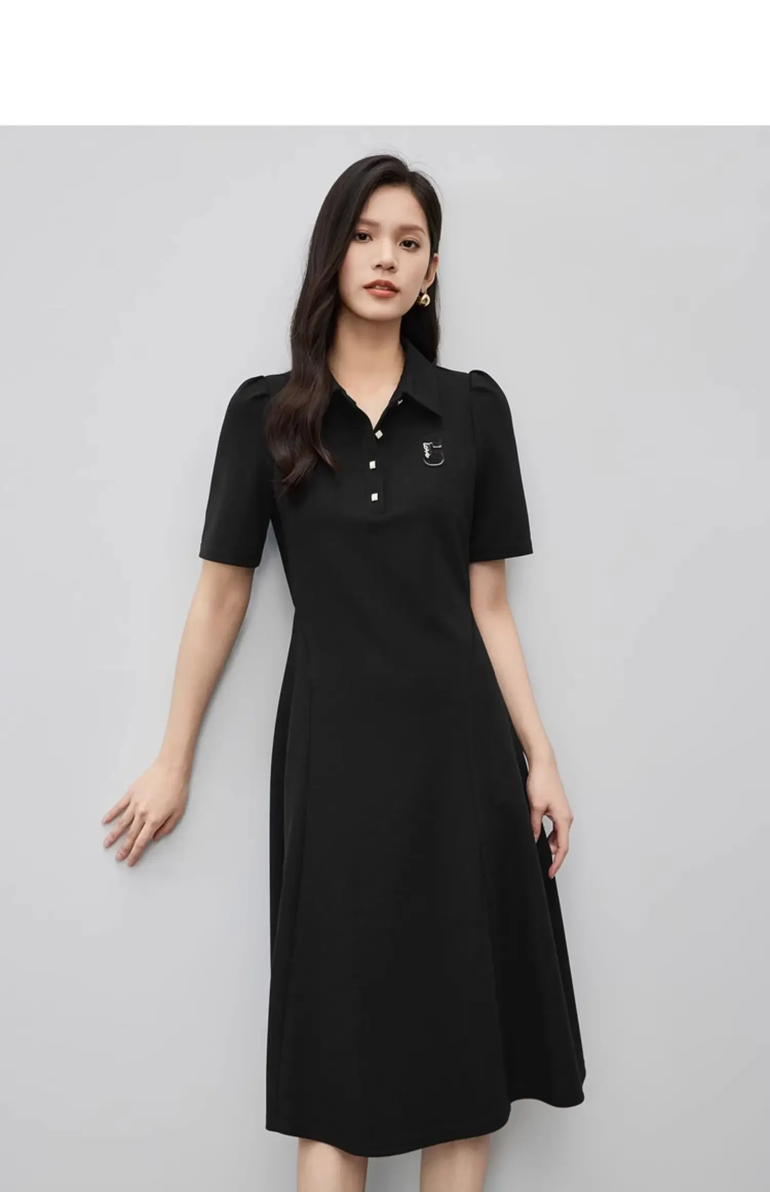 

SENTUBILA T shirt Dress for Women Polo Collar Letter Casual 2025 Summer Comfort Short Sleeve Dresses Woman Clothes 132L48082