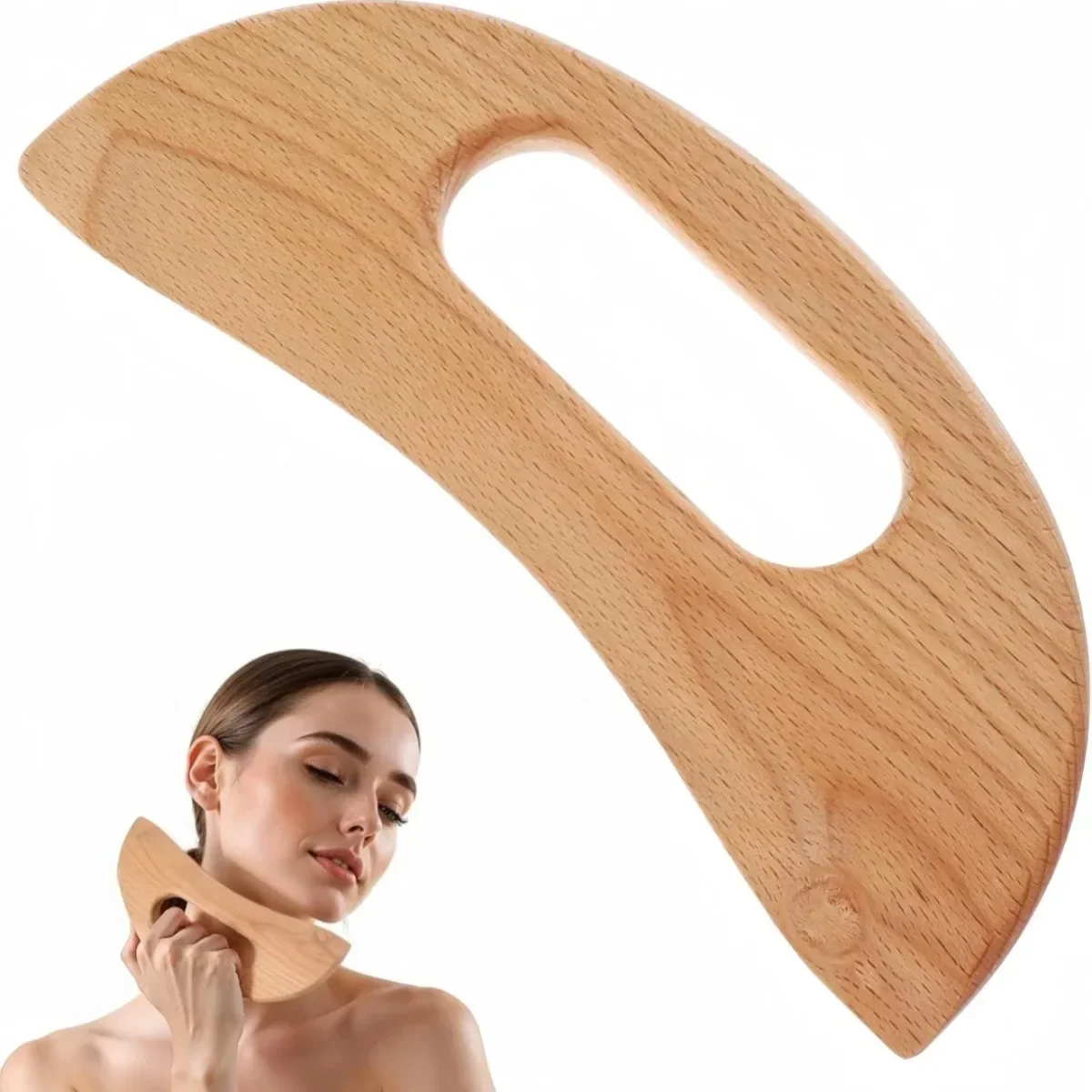 

Lazy People Moon Shape Wooden Guasha Board Lymphatic Massager for Full Body Relaxation Neck Muscle Release Natural Beechwood
