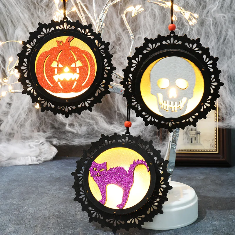 Nieuwe Halloween Pompoen/Kat Lamp Jurk Up Rekwisieten Leuk Led Lichtgevende Schedel/Uil Lamp Opknoping Spook Festival Scene Decoratie Cadeau