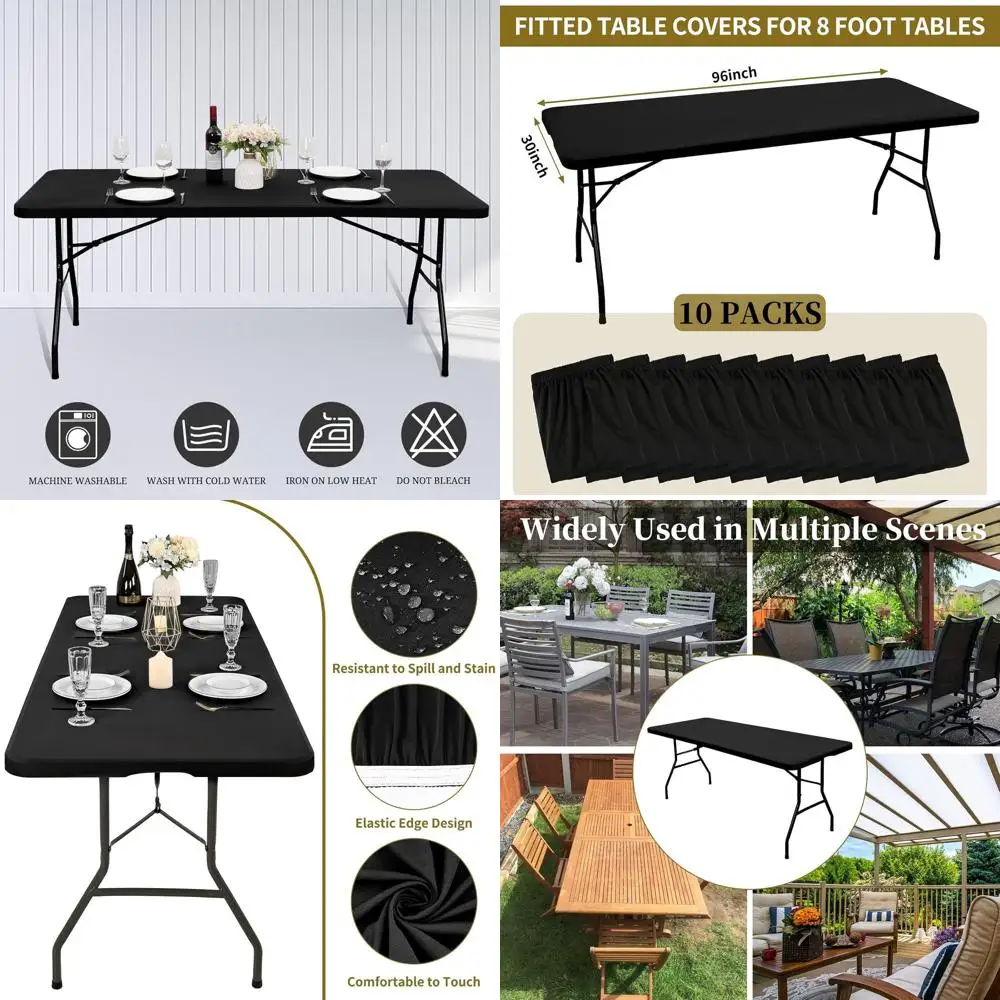 

Elastic Stretch Fabric Table Cover for 8' Rectangle Tables, Washable, Ideal for Outdoors and Indoors, Black, 30x96
