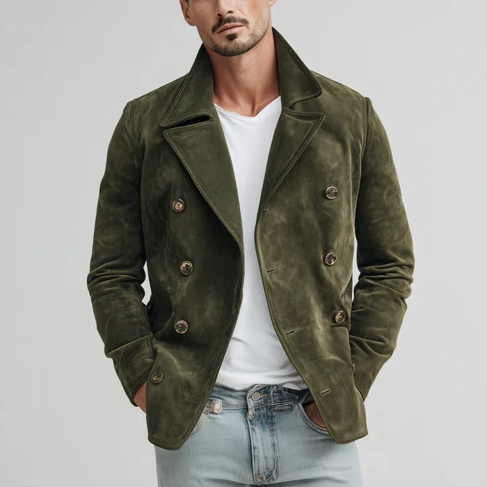 Men Autumn Winter Faux Suede Jacket New Retro Casual Fashion Coat Outdoor Commuting Daily Wear Long Sleeve Outerwear For Male