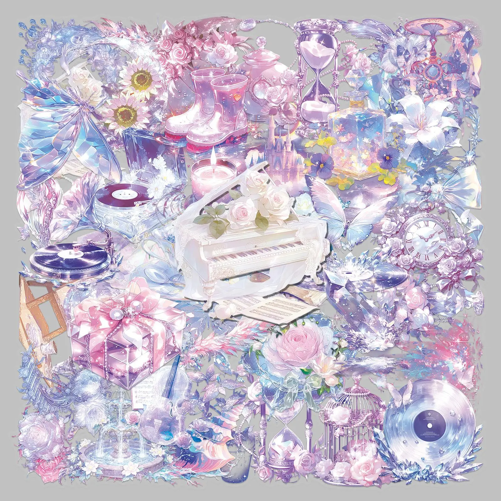 50枚入り PET製 透明 防水 高級感 アメジスト柄 携帯電話/手帳/水筒用ステッカー