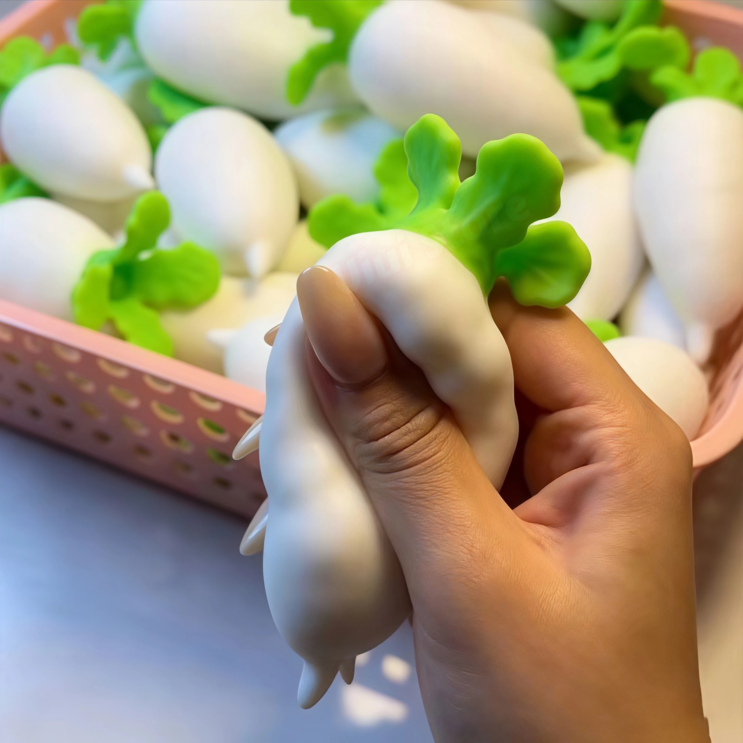 Crunchy White Radish Squishy Stress Ball Slow-rebond Fidgets Stress Relief Round Blocks Filled Squeeze ASMR Hand Relax Gift